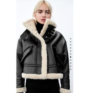 Zara faux leather fleece collar jacket